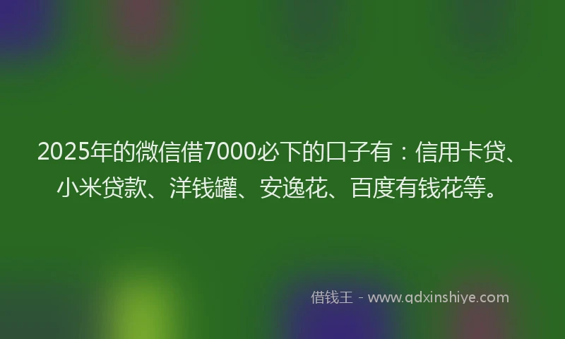 2025年的微信借7000必下的口子有：信用卡贷、小米贷款、洋钱罐、安逸花、百度有钱花等。