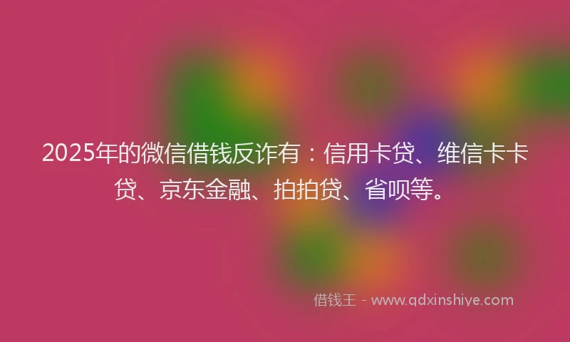 2025年的微信借钱反诈有：信用卡贷、维信卡卡贷、京东金融、拍拍贷、省呗等。