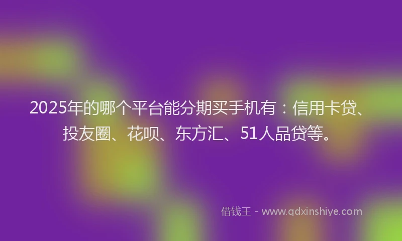 2025年的哪个平台能分期买手机有：信用卡贷、投友圈、花呗、东方汇、51人品贷等。