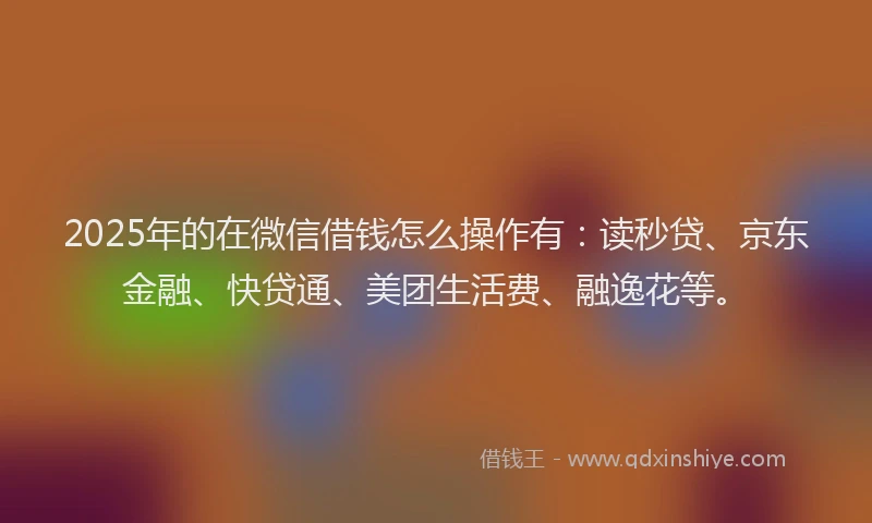 2025年的在微信借钱怎么操作有：读秒贷、京东金融、快贷通、美团生活费、融逸花等。