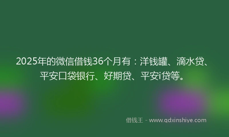 2025年的微信借钱36个月有：洋钱罐、滴水贷、平安口袋银行、好期贷、平安i贷等。