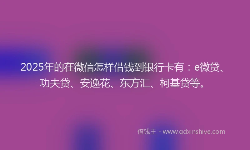 2025年的在微信怎样借钱到银行卡有：e微贷、功夫贷、安逸花、东方汇、柯基贷等。