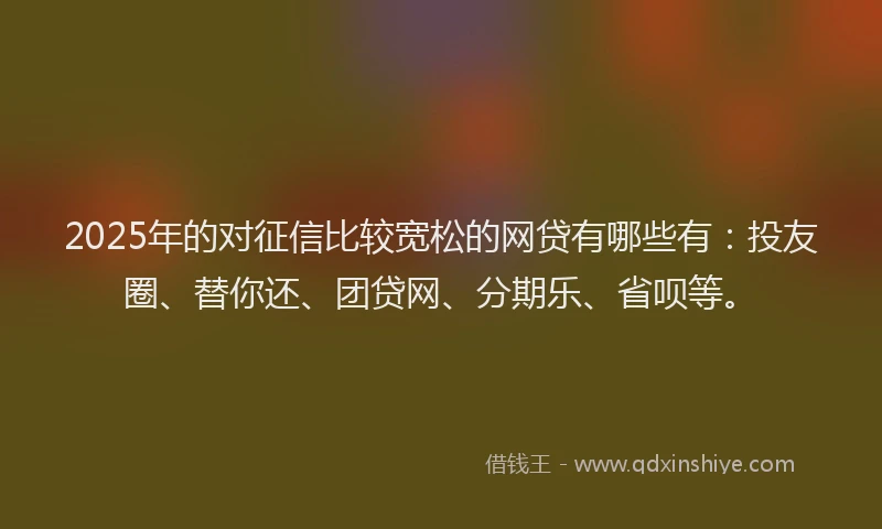 2025年的对征信比较宽松的网贷有哪些有：投友圈、替你还、团贷网、分期乐、省呗等。
