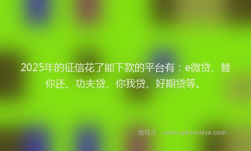 2025年的征信花了能下款的平台有：e微贷、替你还、功夫贷、你我贷、好期贷等。