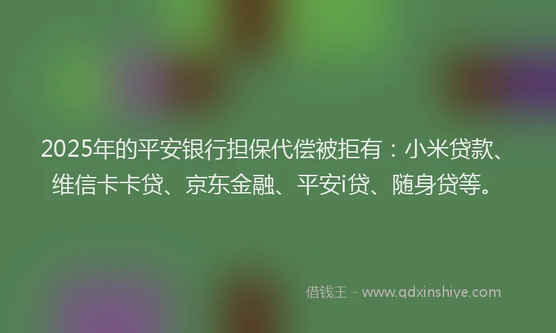 2025年的平安银行担保代偿被拒有：小米贷款、维信卡卡贷、京东金融、平安i贷、随身贷等。