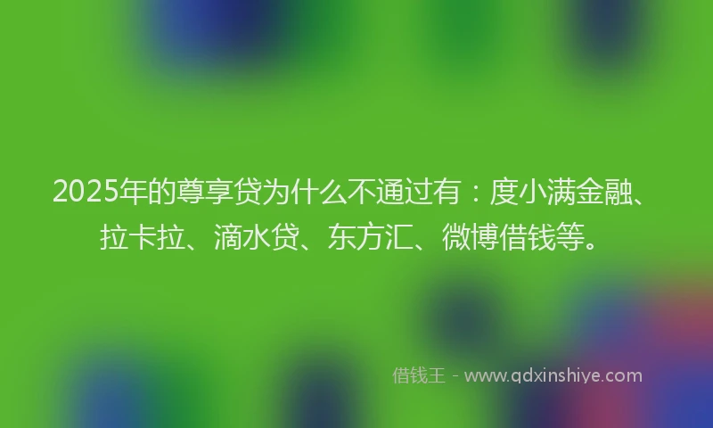 2025年的尊享贷为什么不通过有：度小满金融、拉卡拉、滴水贷、东方汇、微博借钱等。