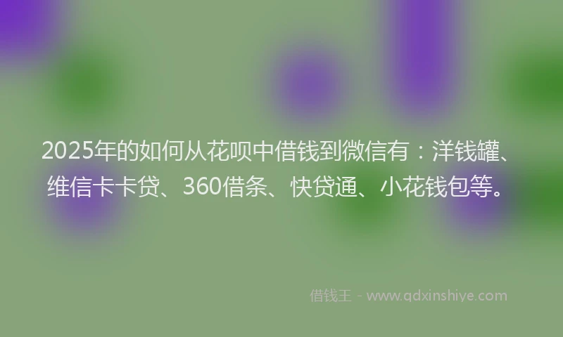 2025年的如何从花呗中借钱到微信有：洋钱罐、维信卡卡贷、360借条、快贷通、小花钱包等。