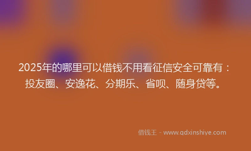 2025年的哪里可以借钱不用看征信安全可靠有：投友圈、安逸花、分期乐、省呗、随身贷等。