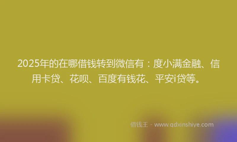 2025年的在哪借钱转到微信有：度小满金融、信用卡贷、花呗、百度有钱花、平安i贷等。