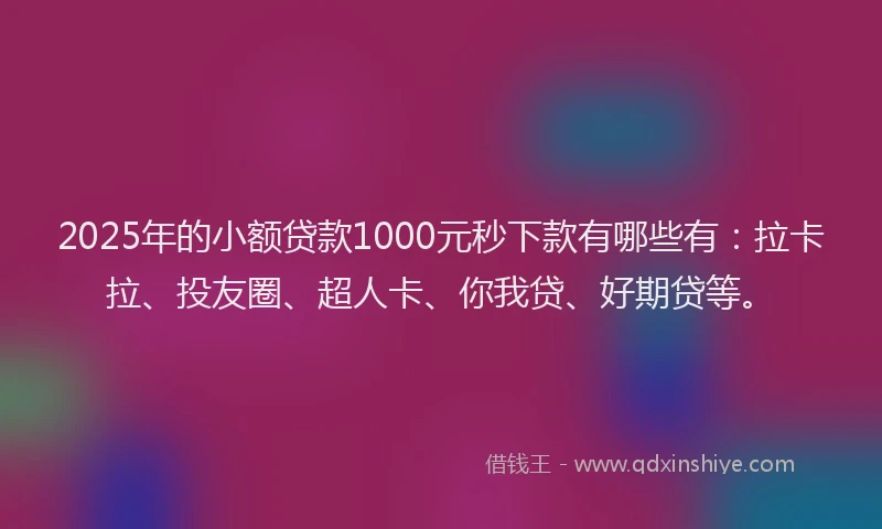 2025年的小额贷款1000元秒下款有哪些有：拉卡拉、投友圈、超人卡、你我贷、好期贷等。