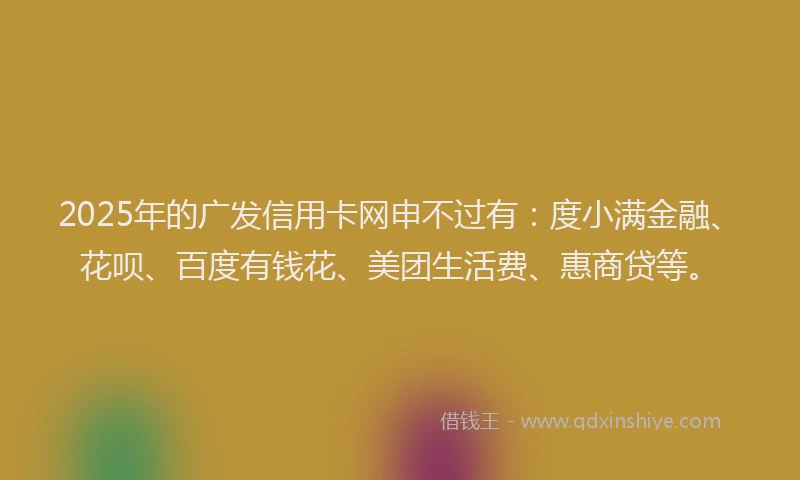 2025年的广发信用卡网申不过有：度小满金融、花呗、百度有钱花、美团生活费、惠商贷等。