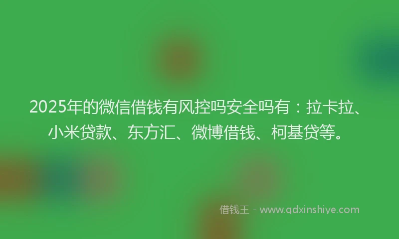 2025年的微信借钱有风控吗安全吗有：拉卡拉、小米贷款、东方汇、微博借钱、柯基贷等。