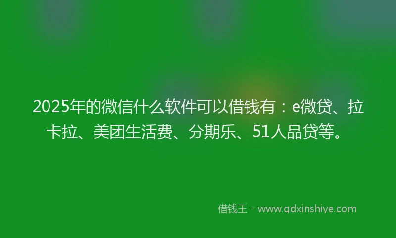 2025年的微信什么软件可以借钱有：e微贷、拉卡拉、美团生活费、分期乐、51人品贷等。