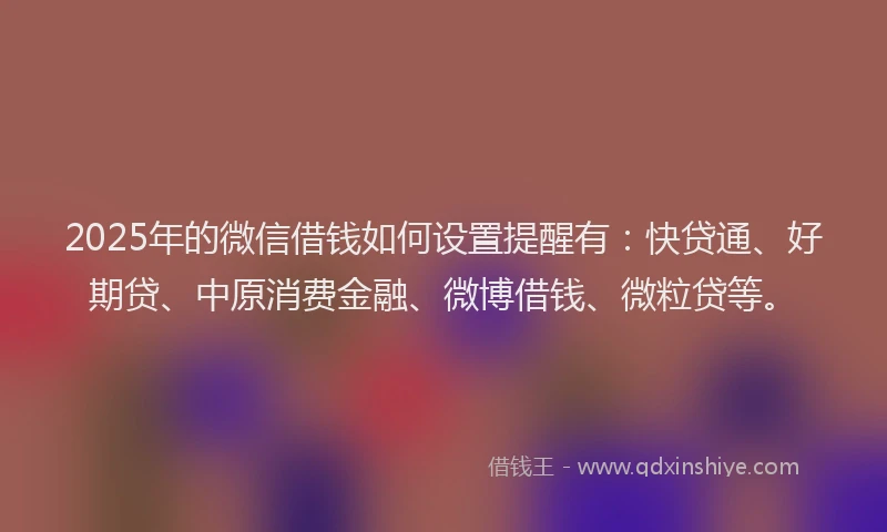 2025年的微信借钱如何设置提醒有：快贷通、好期贷、中原消费金融、微博借钱、微粒贷等。