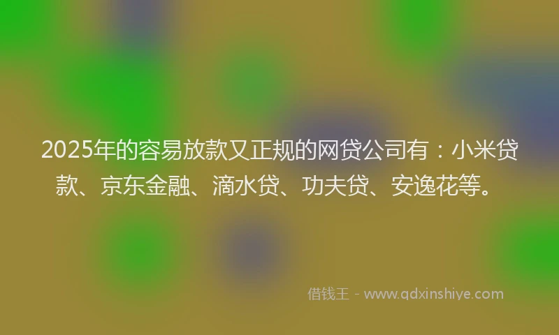 2025年的容易放款又正规的网贷公司有：小米贷款、京东金融、滴水贷、功夫贷、安逸花等。