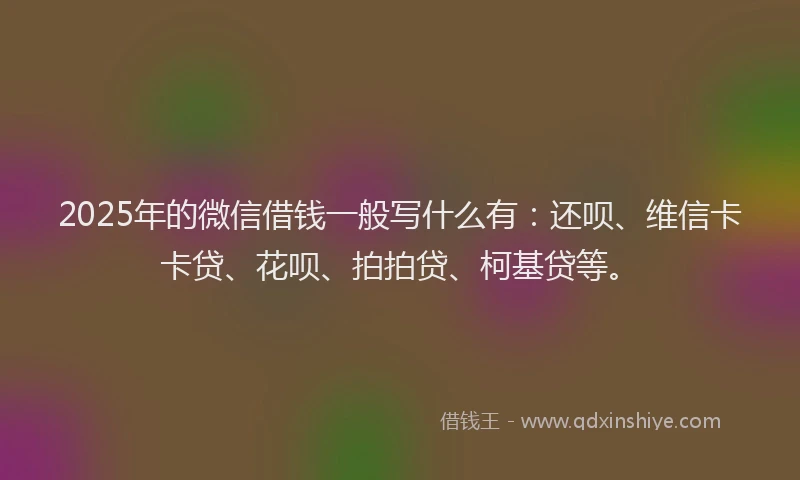 2025年的微信借钱一般写什么有：还呗、维信卡卡贷、花呗、拍拍贷、柯基贷等。