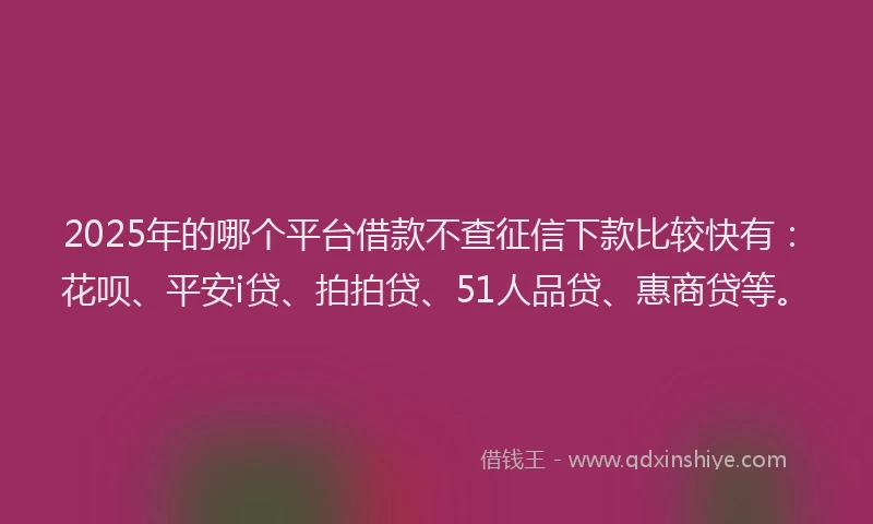2025年的哪个平台借款不查征信下款比较快有：花呗、平安i贷、拍拍贷、51人品贷、惠商贷等。