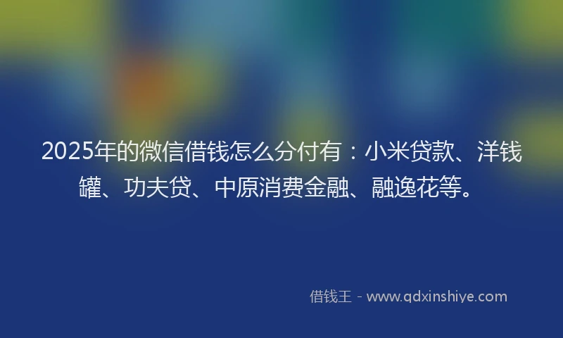 2025年的微信借钱怎么分付有：小米贷款、洋钱罐、功夫贷、中原消费金融、融逸花等。