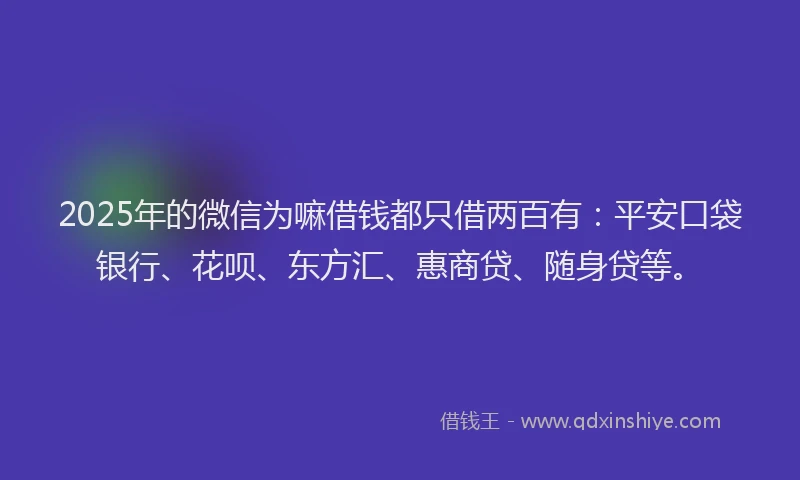 2025年的微信为嘛借钱都只借两百有：平安口袋银行、花呗、东方汇、惠商贷、随身贷等。