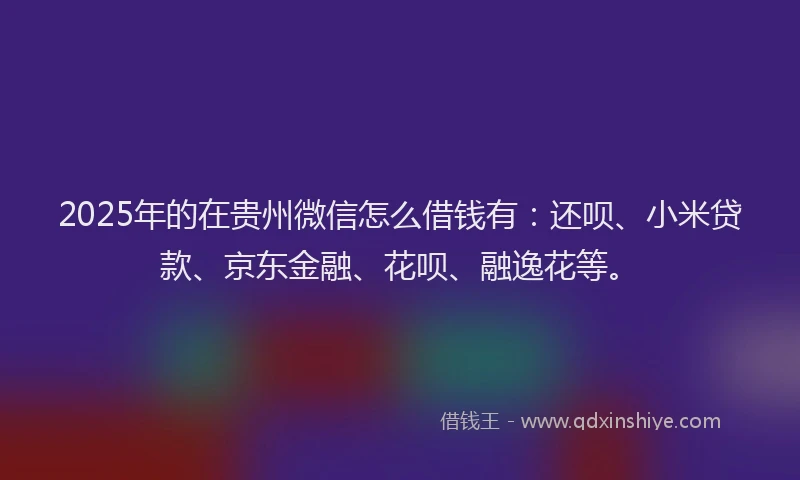 2025年的在贵州微信怎么借钱有：还呗、小米贷款、京东金融、花呗、融逸花等。