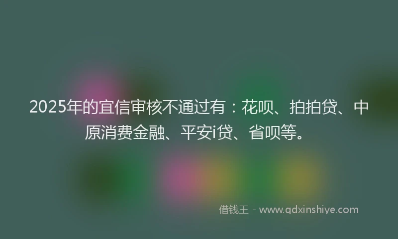 2025年的宜信审核不通过有：花呗、拍拍贷、中原消费金融、平安i贷、省呗等。