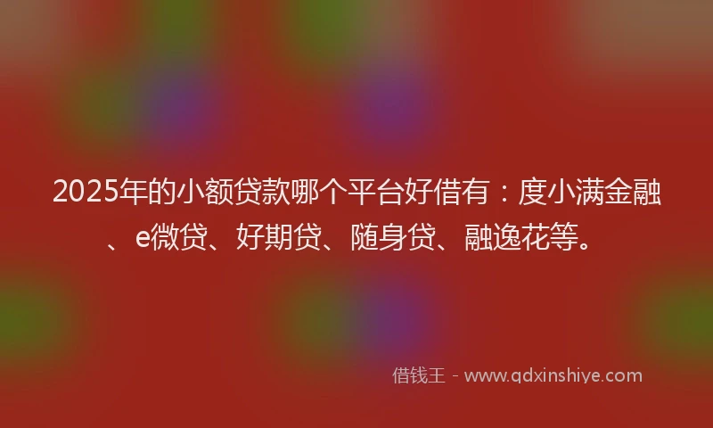 2025年的小额贷款哪个平台好借有：度小满金融、e微贷、好期贷、随身贷、融逸花等。