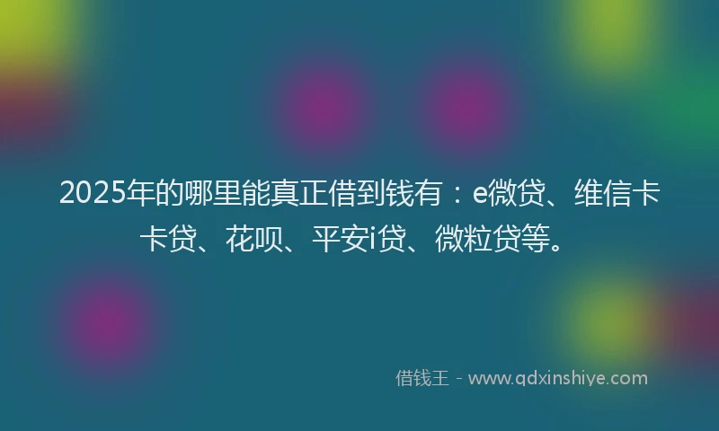 2025年的哪里能真正借到钱有：e微贷、维信卡卡贷、花呗、平安i贷、微粒贷等。