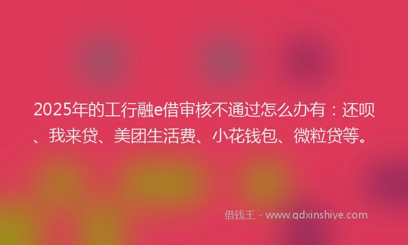 2025年的工行融e借审核不通过怎么办有：还呗、我来贷、美团生活费、小花钱包、微粒贷等。