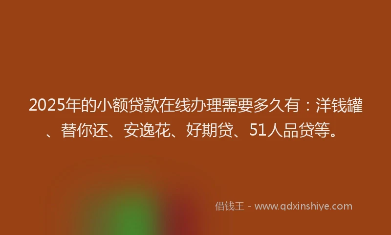 2025年的小额贷款在线办理需要多久有：洋钱罐、替你还、安逸花、好期贷、51人品贷等。