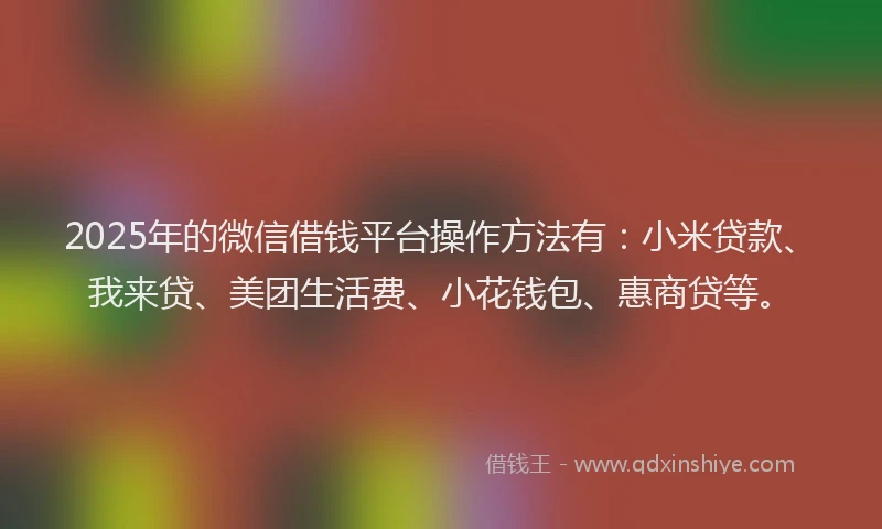 2025年的微信借钱平台操作方法有：小米贷款、我来贷、美团生活费、小花钱包、惠商贷等。