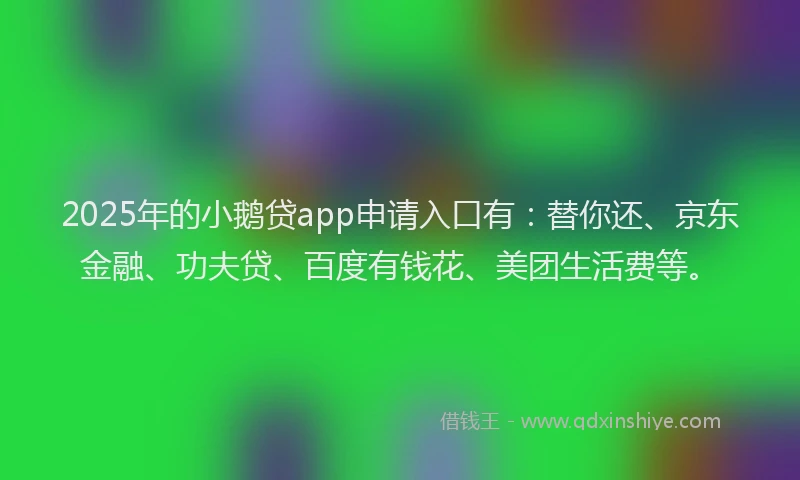 2025年的小鹅贷app申请入口有：替你还、京东金融、功夫贷、百度有钱花、美团生活费等。
