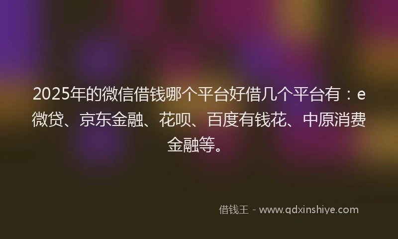 2025年的微信借钱哪个平台好借几个平台有：e微贷、京东金融、花呗、百度有钱花、中原消费金融等。