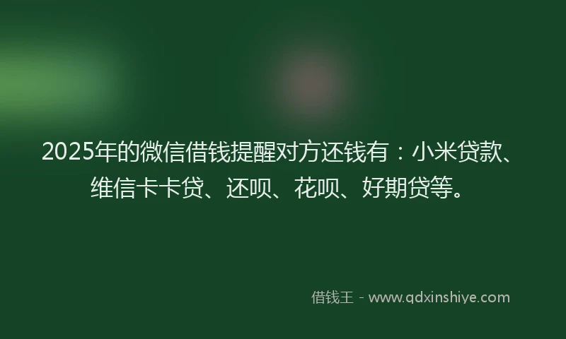 2025年的微信借钱提醒对方还钱有：小米贷款、维信卡卡贷、还呗、花呗、好期贷等。