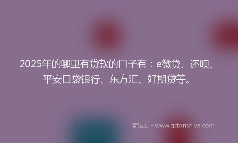 2025年的哪里有贷款的口子有：e微贷、还呗、平安口袋银行、东方汇、好期贷等。