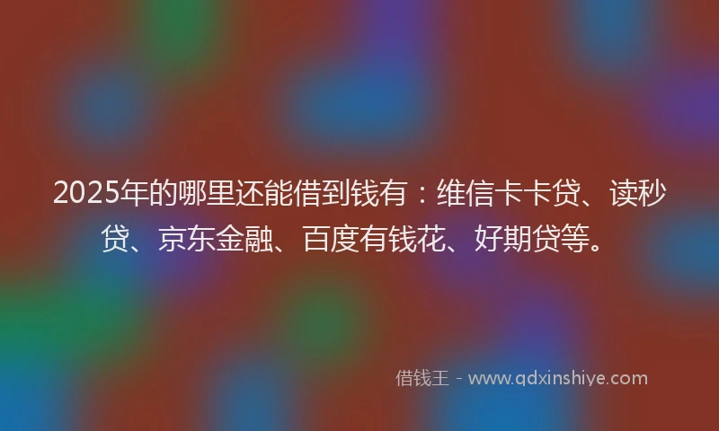 2025年的哪里还能借到钱有：维信卡卡贷、读秒贷、京东金融、百度有钱花、好期贷等。