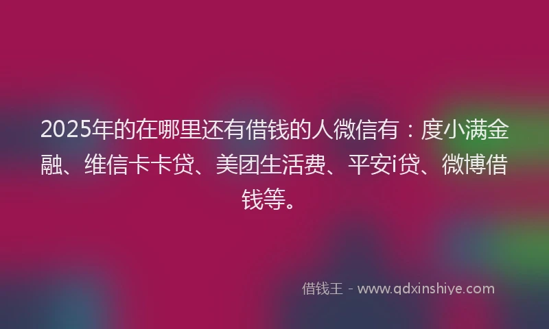 2025年的在哪里还有借钱的人微信有：度小满金融、维信卡卡贷、美团生活费、平安i贷、微博借钱等。
