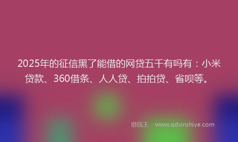 2025年的征信黑了能借的网贷五千有吗有：小米贷款、360借条、人人贷、拍拍贷、省呗等。