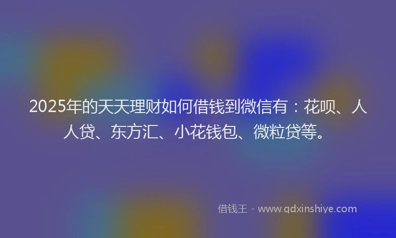2025年的天天理财如何借钱到微信有：花呗、人人贷、东方汇、小花钱包、微粒贷等。