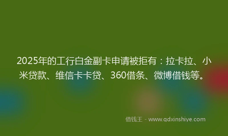 2025年的工行白金副卡申请被拒有：拉卡拉、小米贷款、维信卡卡贷、360借条、微博借钱等。