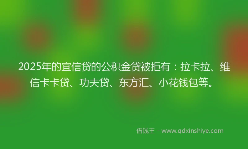 2025年的宜信贷的公积金贷被拒有：拉卡拉、维信卡卡贷、功夫贷、东方汇、小花钱包等。