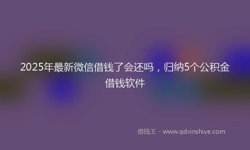 2025年最新微信借钱了会还吗，归纳5个公积金借钱软件