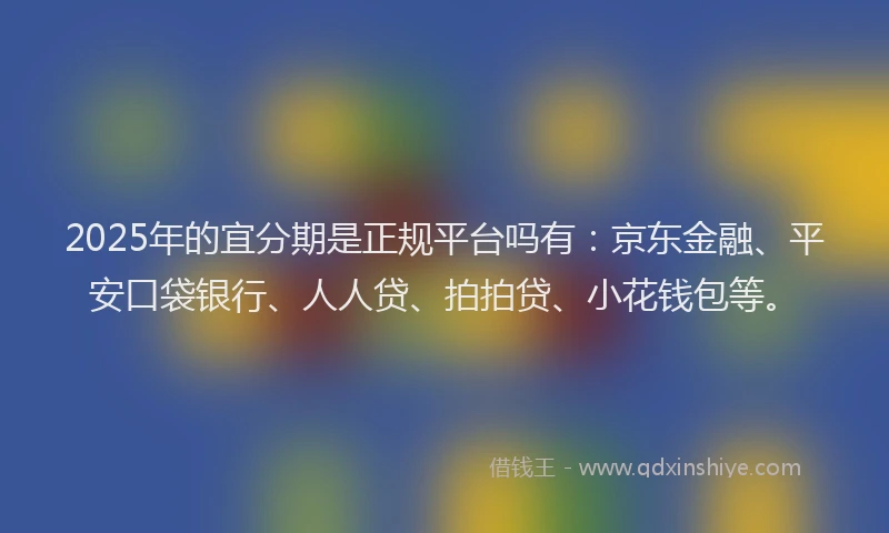 2025年的宜分期是正规平台吗有：京东金融、平安口袋银行、人人贷、拍拍贷、小花钱包等。
