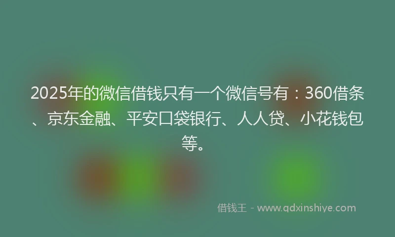 2025年的微信借钱只有一个微信号有:360借条、京东金融、平安口袋银行、人人贷、小花钱包等。