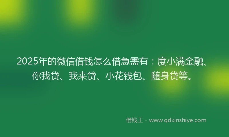 2025年的微信借钱怎么借急需有：度小满金融、你我贷、我来贷、小花钱包、随身贷等。