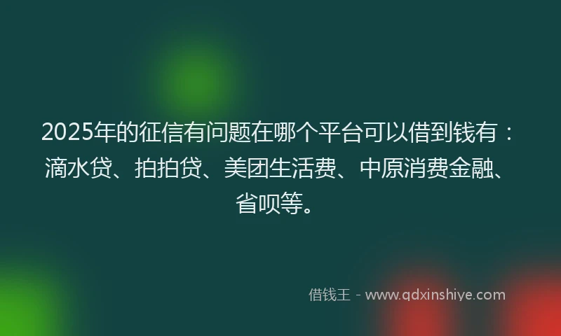 2025年的征信有问题在哪个平台可以借到钱有：滴水贷、拍拍贷、美团生活费、中原消费金融、省呗等。