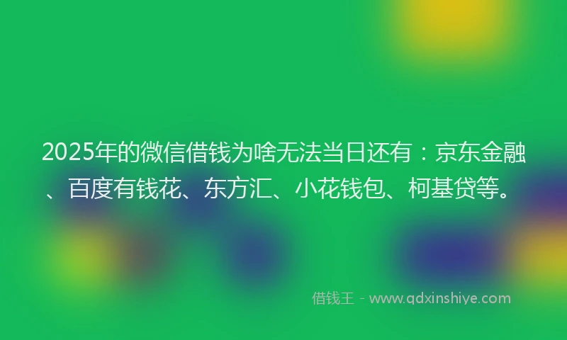 2025年的微信借钱为啥无法当日还有：京东金融、百度有钱花、东方汇、小花钱包、柯基贷等。