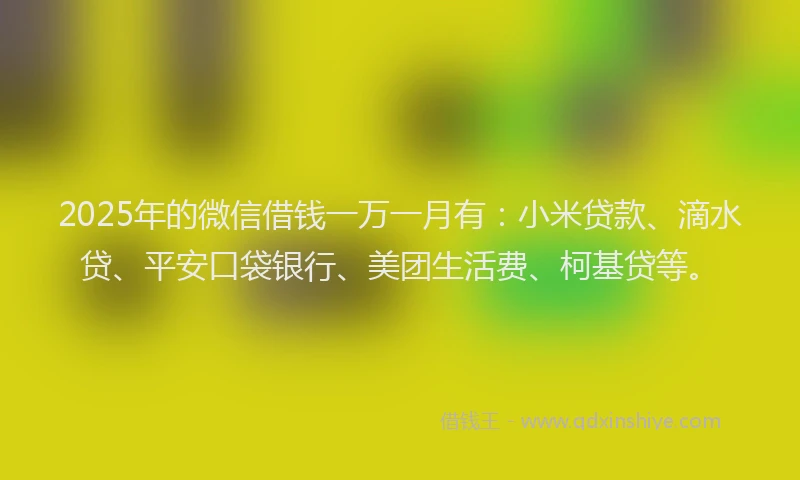 2025年的微信借钱一万一月有：小米贷款、滴水贷、平安口袋银行、美团生活费、柯基贷等。