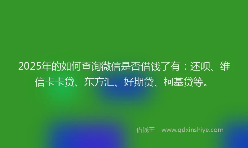 2025年的如何查询微信是否借钱了有：还呗、维信卡卡贷、东方汇、好期贷、柯基贷等。