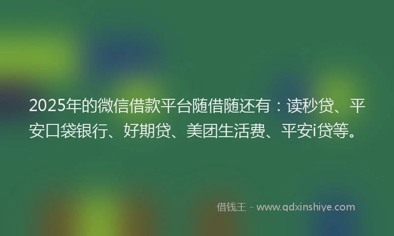 2025年的微信借款平台随借随还有：读秒贷、平安口袋银行、好期贷、美团生活费、平安i贷等。