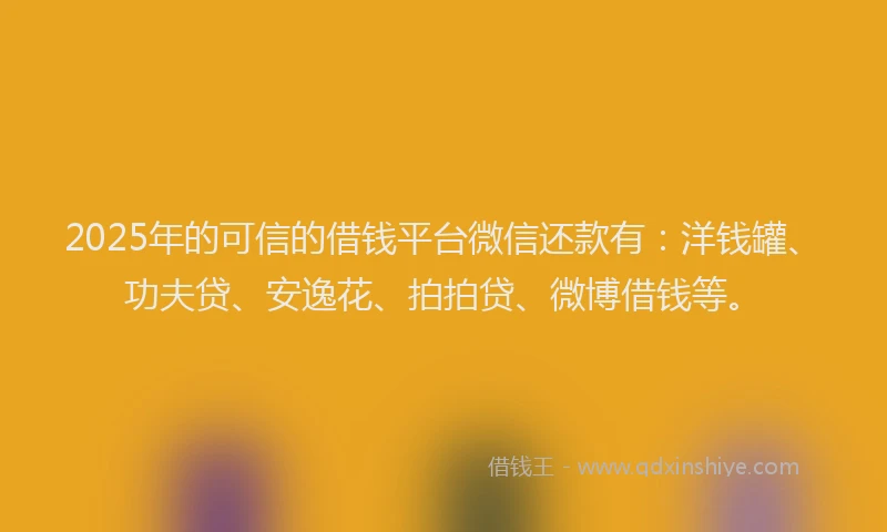 2025年的可信的借钱平台微信还款有：洋钱罐、功夫贷、安逸花、拍拍贷、微博借钱等。